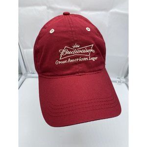Budweiser Beer Red Baseball Cap Hat Hook Loop Adjustable Great American Lager